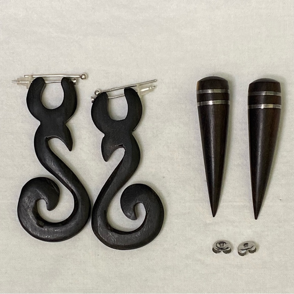 Wood Tribal Earrings – 2 Pairs